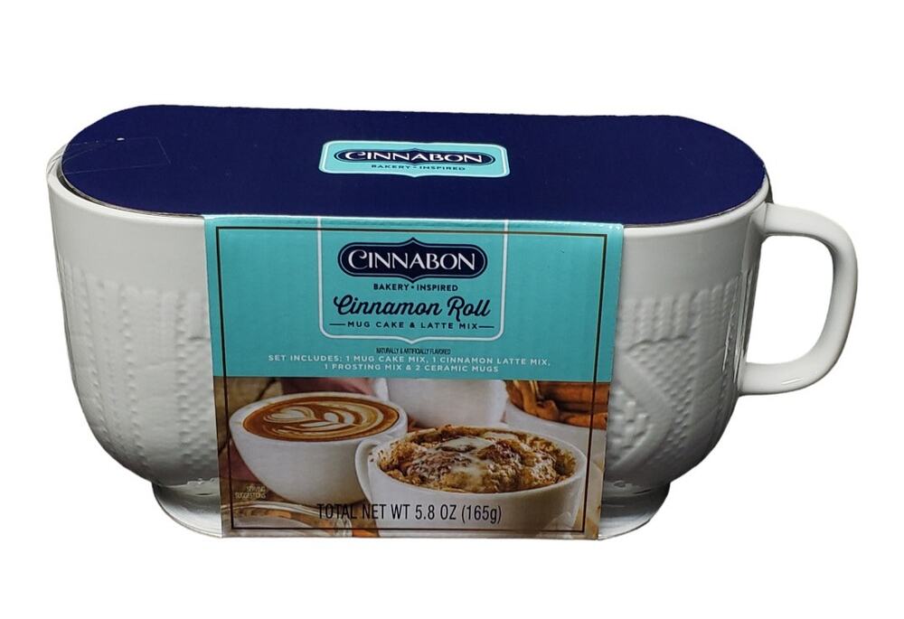 Cinnabon Cinnamon Roll 2 Ceramic Mug Set = Cake Cinnamon Latte & Frosting Mix